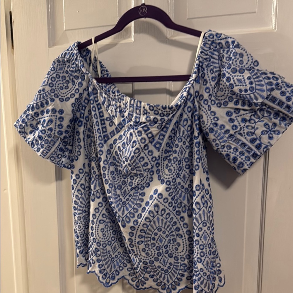 Lilly Pulitzer Blue and White Puff Sleeve Blouse